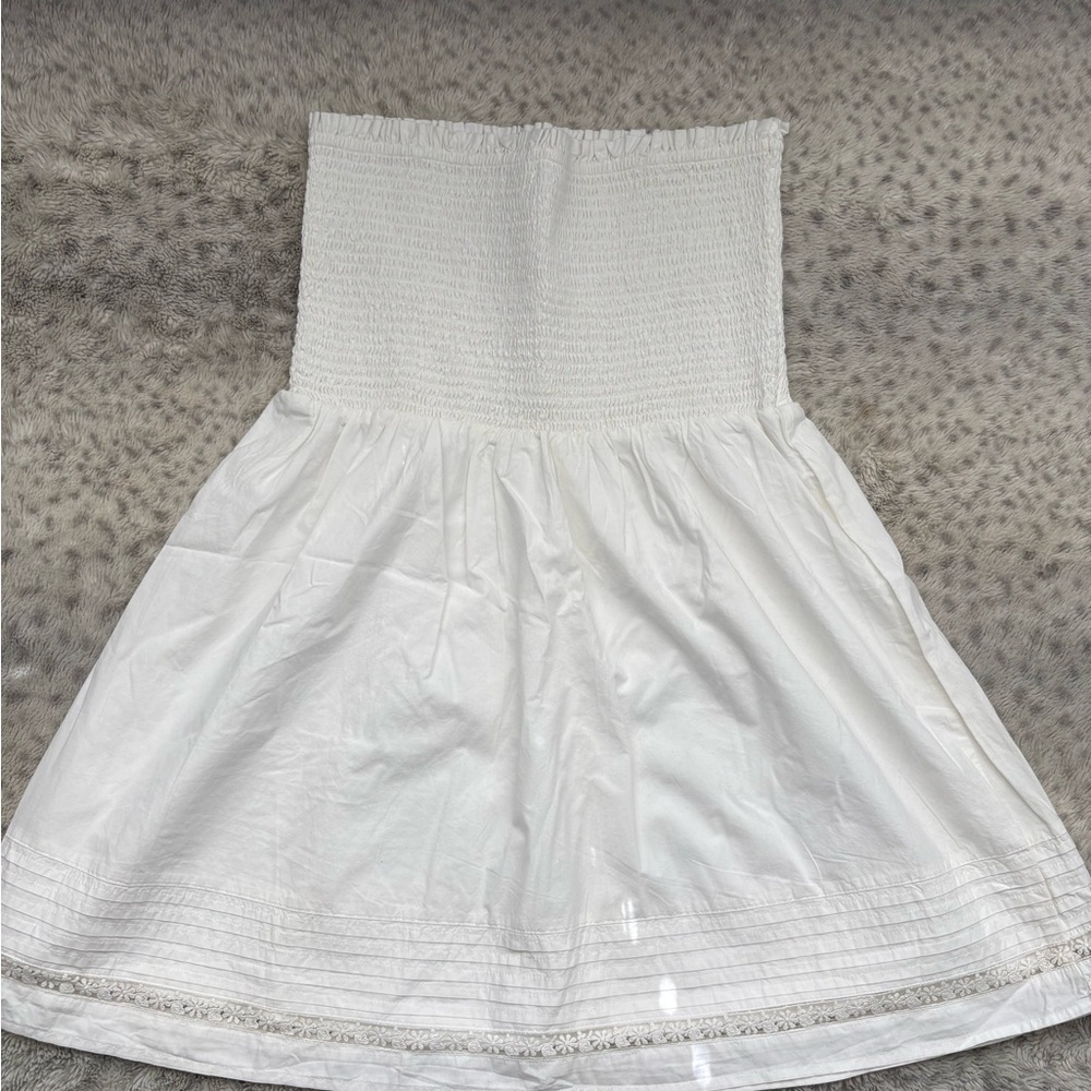 American Eagle Tall White Strapless Smocked Bodice Sundress